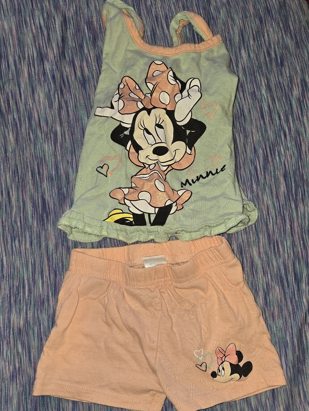 Disney Minnie Mouse Peach & Light Green Tank and Shorts Set